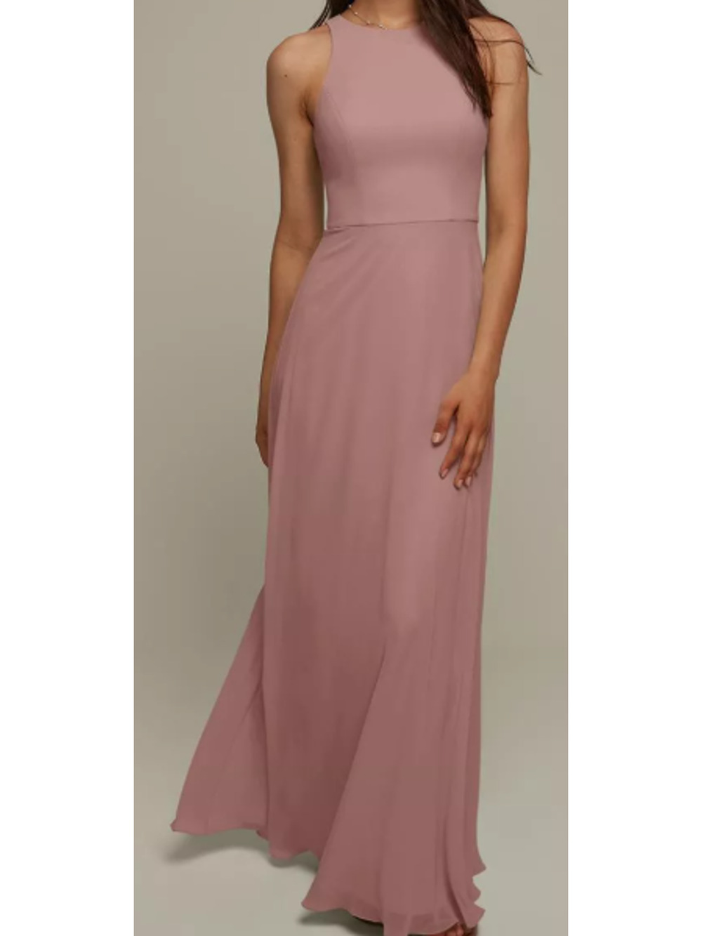 AW BRIDAL 8 M Dusty Rose pink chiffon Alberta formal party maxi dress NEW 0b15